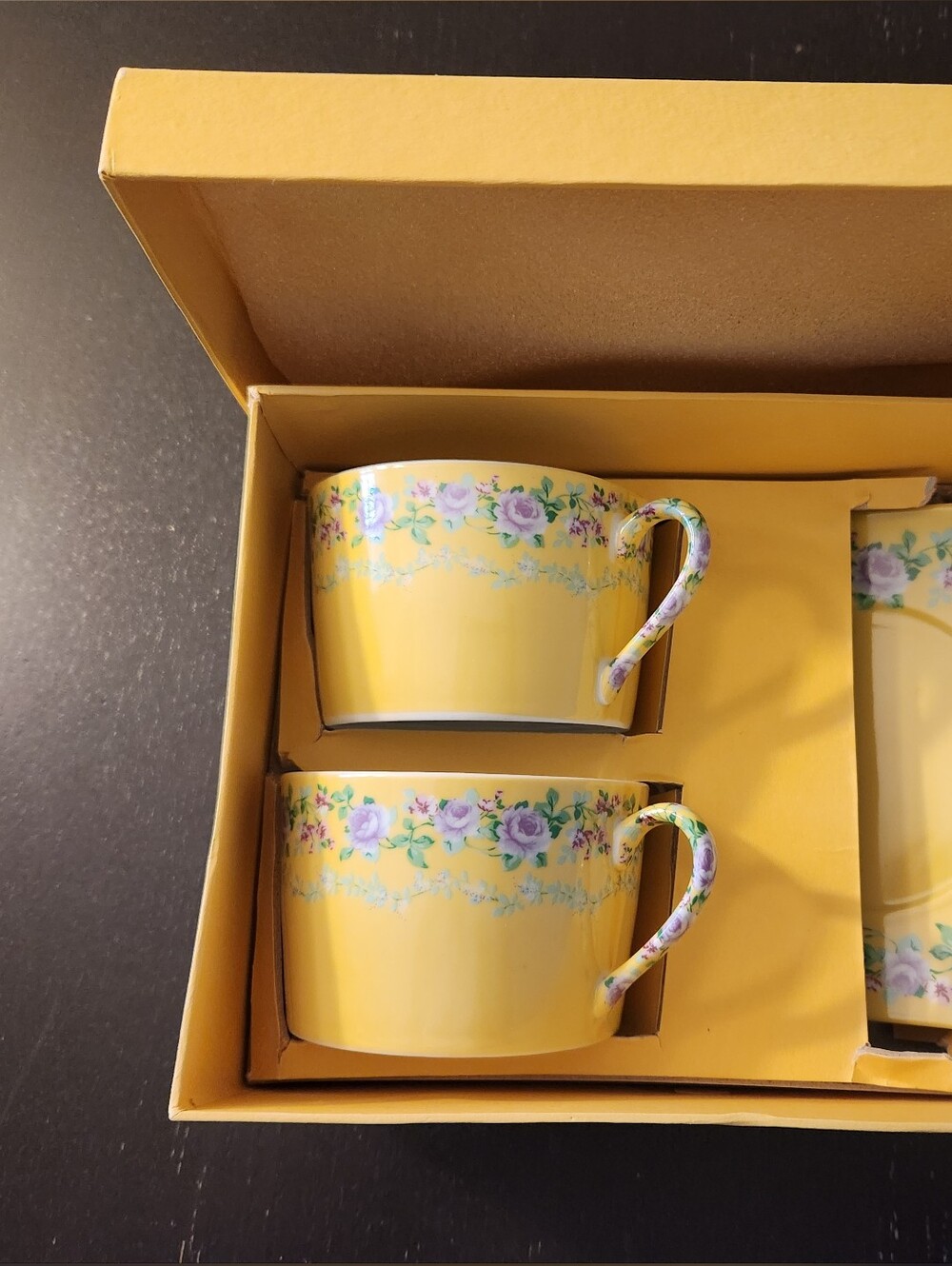 Yellow Floral Porcelain Teacup Set - 2-Piece